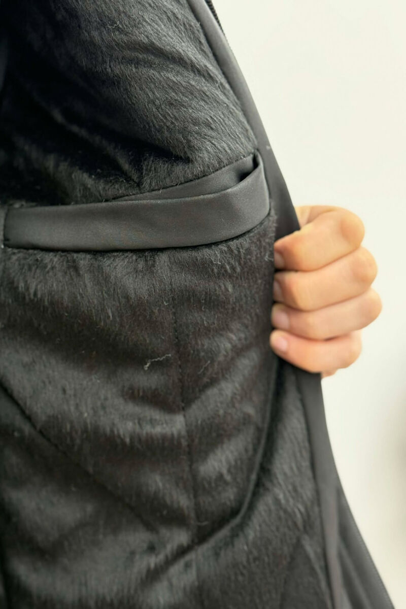 ONE COLOR FLUFFY SIDE POCKET MEN PUFFER JACKET DARK BLUE/BEE - 7