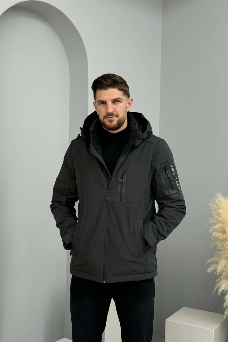 ONE COLOR FLUFFY SIDE POCKET MEN PUFFER JACKET DARK GREY/GEE - 3