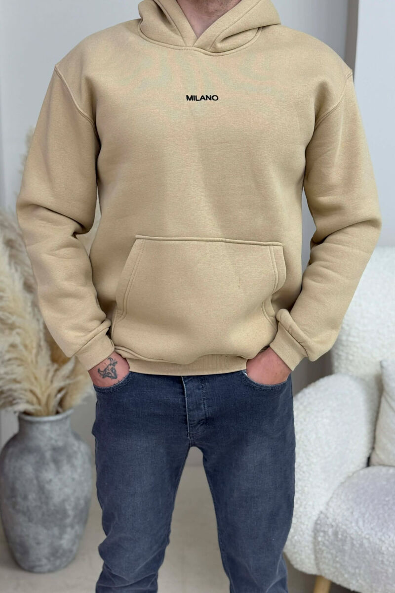 ONE COLOR FLUFFY MILANO WRITTING MEN HOODIE BEIGE/BEZHE - 1