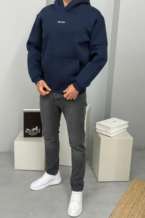 ONE COLOR FLUFFY MILANO WRITTING MEN HOODIE BLUE/BLU - 1