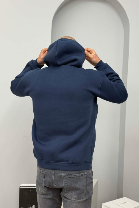 ONE COLOR FLUFFY MILANO WRITTING MEN HOODIE BLUE/BLU - 5