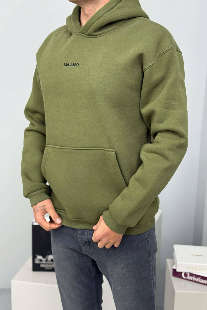 ONE COLOR FLUFFY MILANO WRITTING MEN HOODIE GREEN/JESHILE - 2