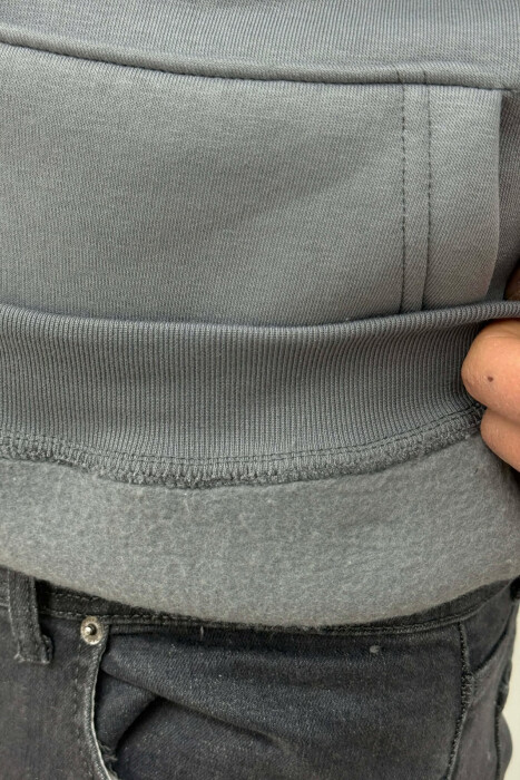 ONE COLOR FLUFFY MILANO WRITTING MEN HOODIE GREY ASH/GRI HIRI - 4