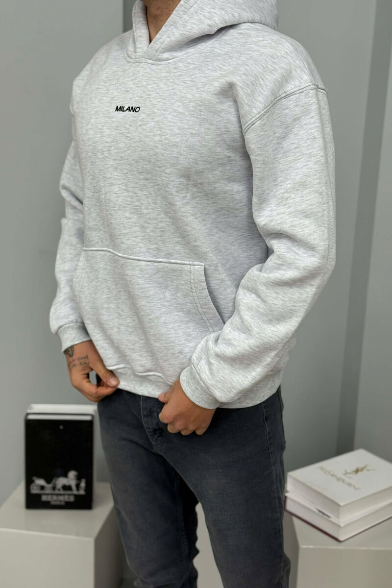 ONE COLOR FLUFFY MILANO WRITTING MEN HOODIE LIGHT GREY/GZ - 3