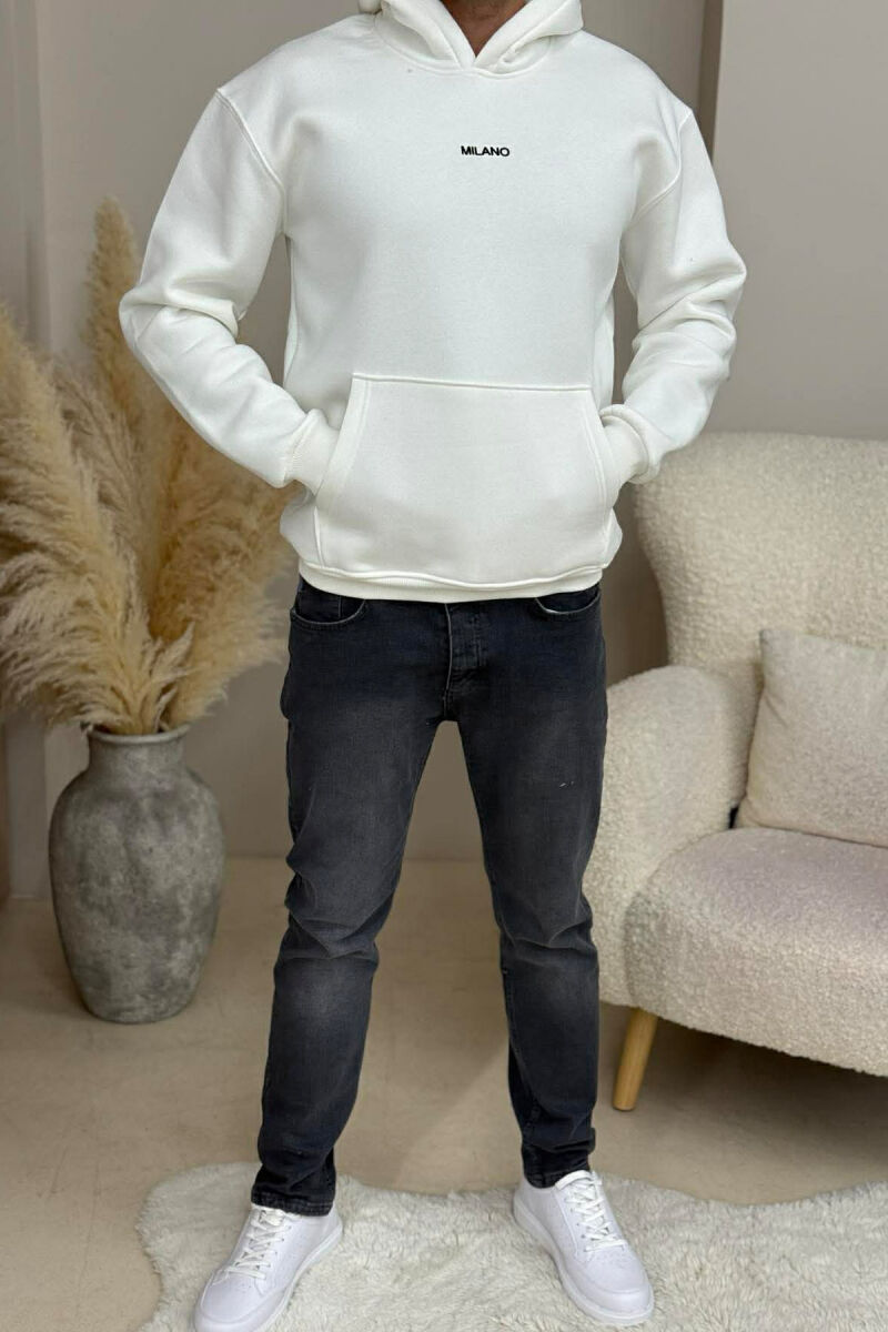 ONE COLOR FLUFFY MILANO WRITTING MEN HOODIE WHITE-E BARDHE - 1