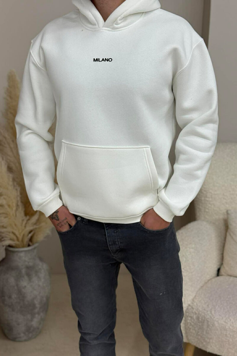 ONE COLOR FLUFFY MILANO WRITTING MEN HOODIE WHITE-E BARDHE - 2