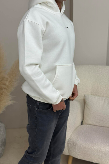 ONE COLOR FLUFFY MILANO WRITTING MEN HOODIE WHITE-E BARDHE - 3