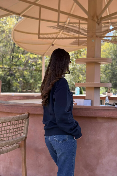 ONE COLOR FLUFFY POLO NECK WOMEN SWEATSHIRT BLUE/BLU - 2