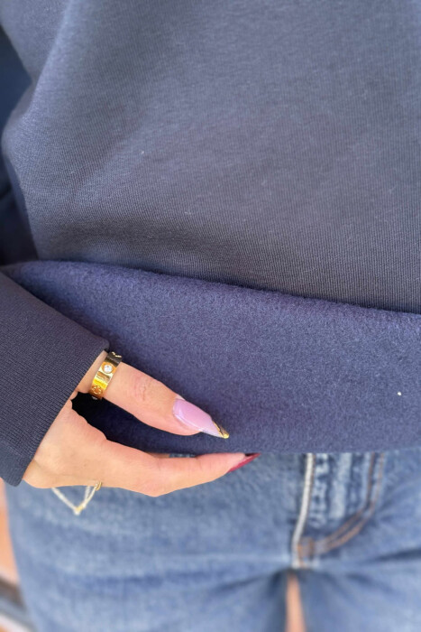 ONE COLOR FLUFFY POLO NECK WOMEN SWEATSHIRT BLUE/BLU - 4