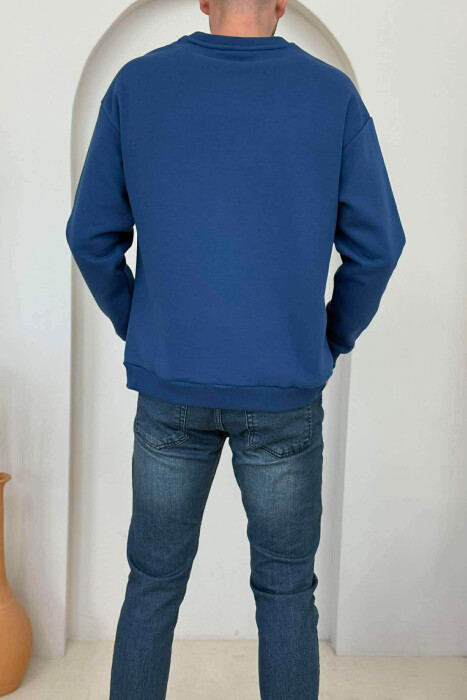 ONE COLOR FLUFFY SIMPLE MEN SWEATSHIRT BLUE/BLU - 3