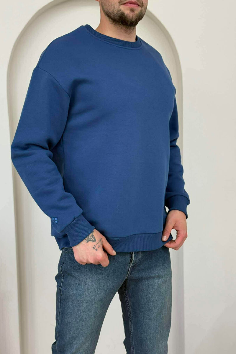 ONE COLOR FLUFFY SIMPLE MEN SWEATSHIRT BLUE/BLU - 5