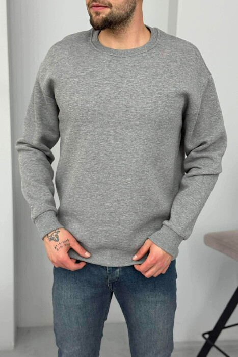 ONE COLOR FLUFFY SIMPLE MEN SWEATSHIRT GREY/GRI 