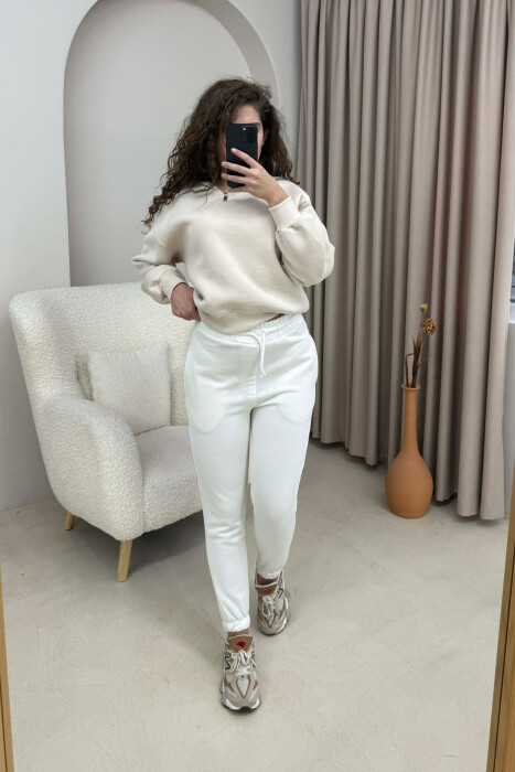 ONE COLOR FLUFFY SIMPLE WOMEN SWEATPANTS ANTIQUEWHITE/ANTIKE - 1