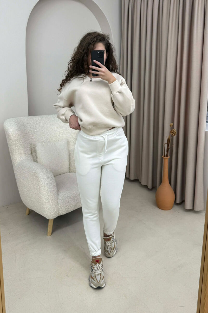 ONE COLOR FLUFFY SIMPLE WOMEN SWEATPANTS ANTIQUEWHITE/ANTIKE - 1