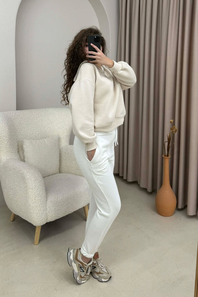 ONE COLOR FLUFFY SIMPLE WOMEN SWEATPANTS ANTIQUEWHITE/ANTIKE - 2