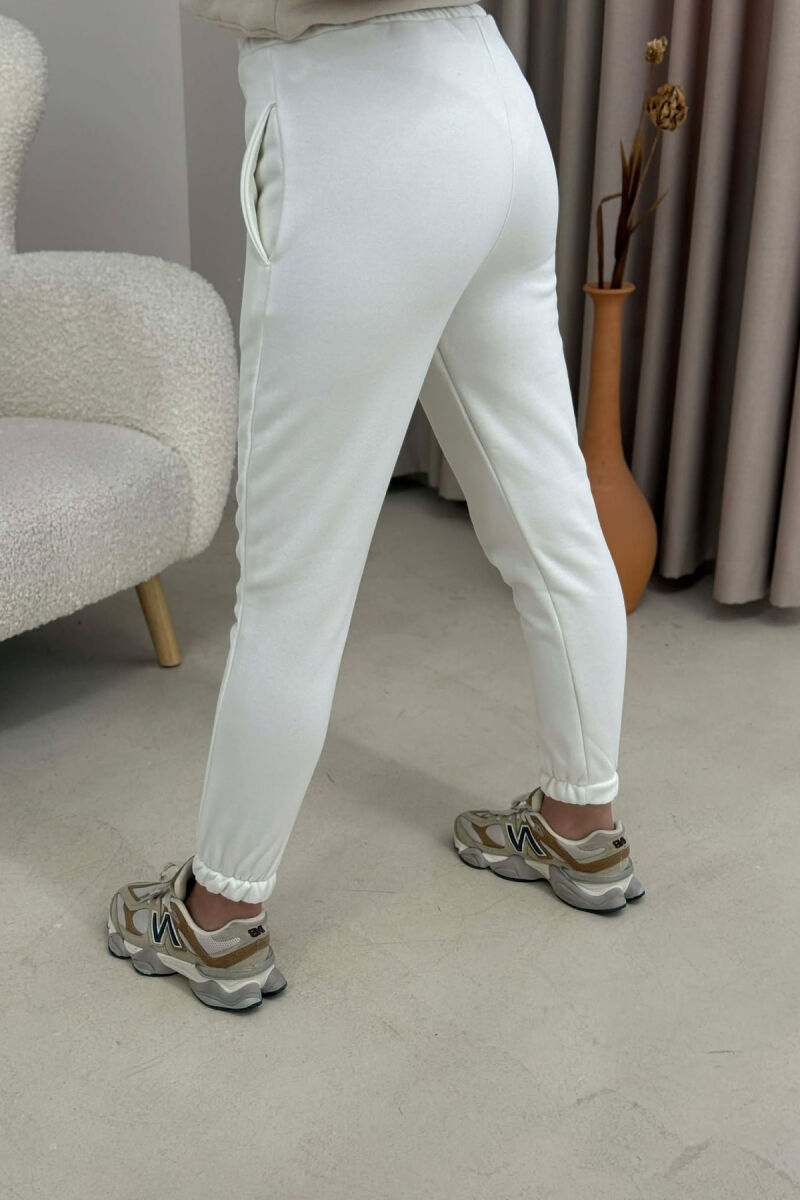 ONE COLOR FLUFFY SIMPLE WOMEN SWEATPANTS ANTIQUEWHITE/ANTIKE - 4