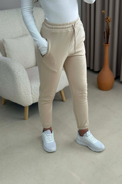 ONE COLOR FLUFFY SIMPLE WOMEN SWEATPANTS BEIGE/BEZHE - 3
