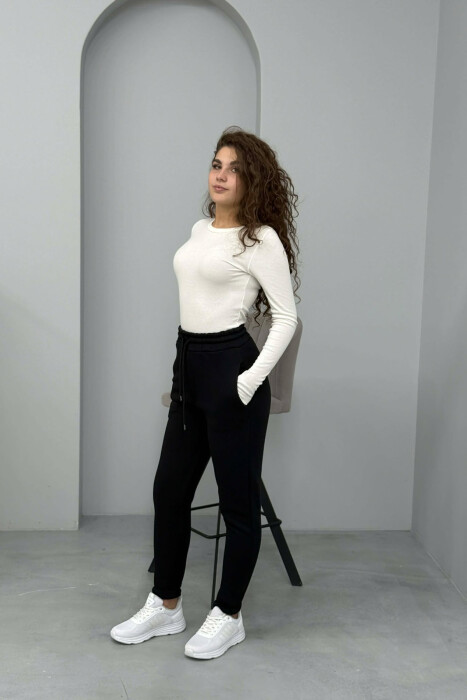 ONE COLOR FLUFFY SIMPLE WOMEN SWEATPANTS BLACK/ E ZEZE - 1