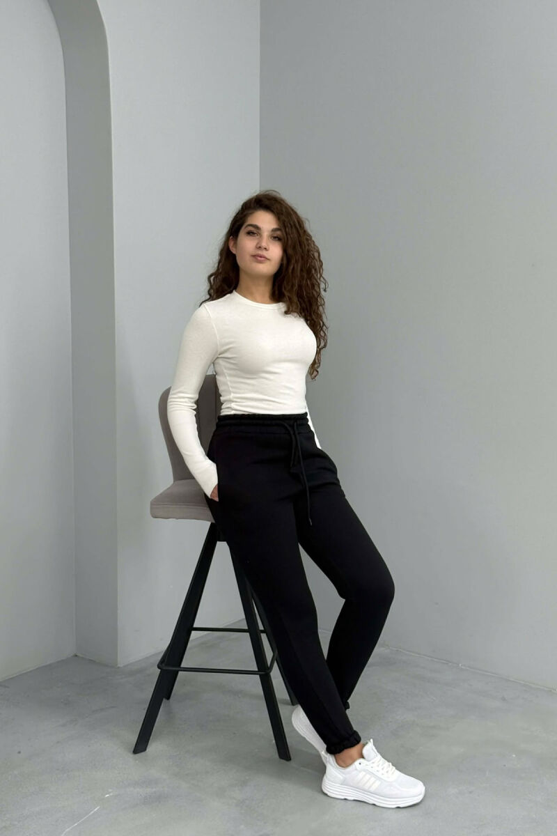 ONE COLOR FLUFFY SIMPLE WOMEN SWEATPANTS BLACK/ E ZEZE - 2