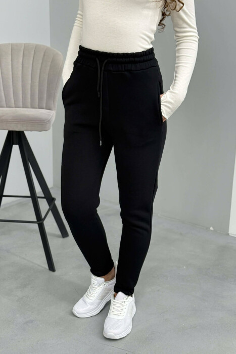 ONE COLOR FLUFFY SIMPLE WOMEN SWEATPANTS BLACK/ E ZEZE - 3