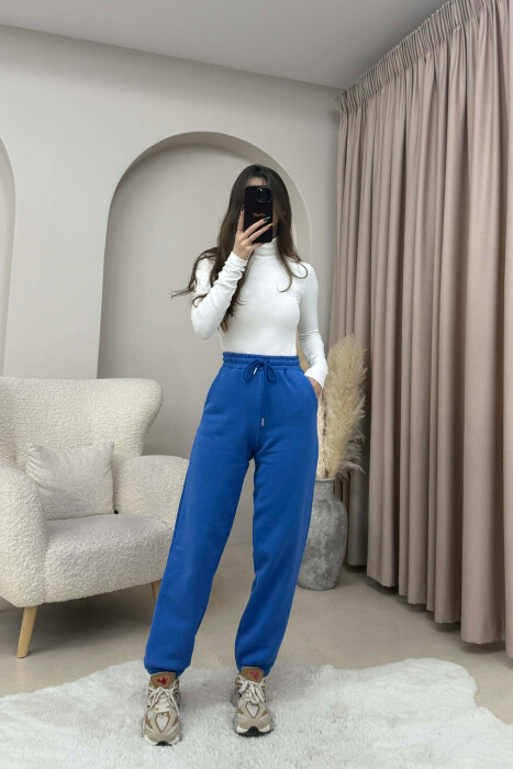 ONE COLOR FLUFFY SIMPLE WOMEN JOGGERS BLUE/BLU 