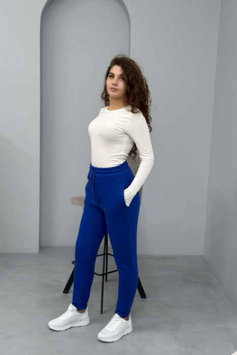 ONE COLOR FLUFFY SIMPLE WOMEN SWEATPANTS BLUE/BLU 