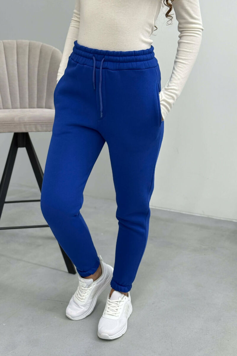 ONE COLOR FLUFFY SIMPLE WOMEN SWEATPANTS BLUE/BLU - 3