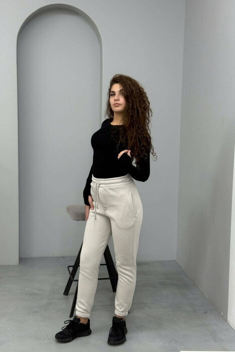 ONE COLOR FLUFFY SIMPLE WOMEN SWEATPANTS BRIGHT GREY/GRI E SHNDRITSHME - 2