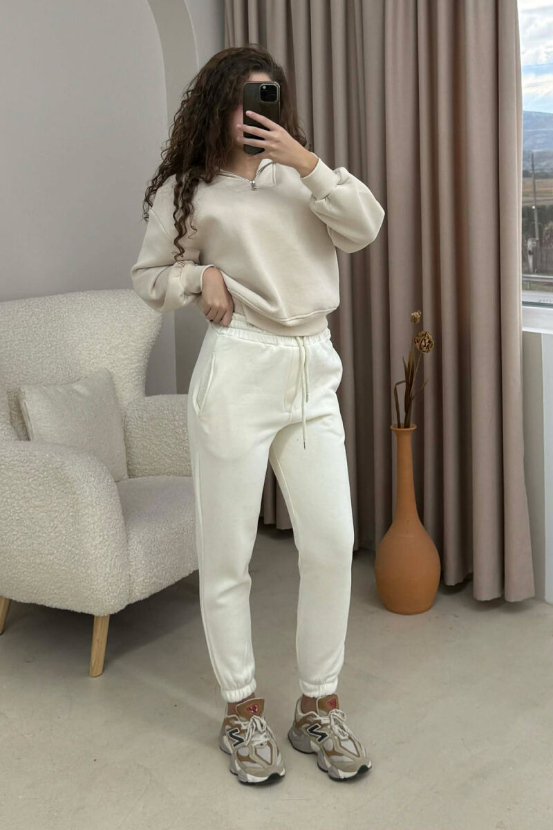 ONE COLOR FLUFFY SIMPLE WOMEN SWEATPANTS CREAM/KREM - 2