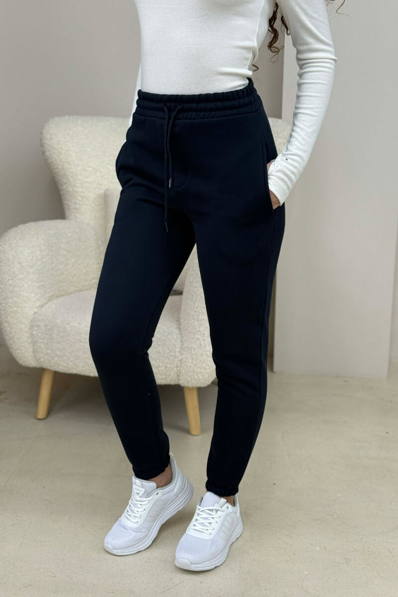 ONE COLOR FLUFFY SIMPLE WOMEN SWEATPANTS DARK BLUE/BEE - 3