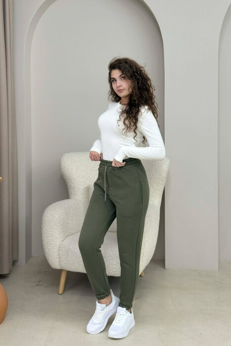 ONE COLOR FLUFFY SIMPLE WOMEN SWEATPANTS DARK GREEN/JEE - 2