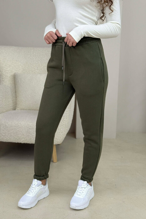 ONE COLOR FLUFFY SIMPLE WOMEN SWEATPANTS DARK GREEN/JEE - 3