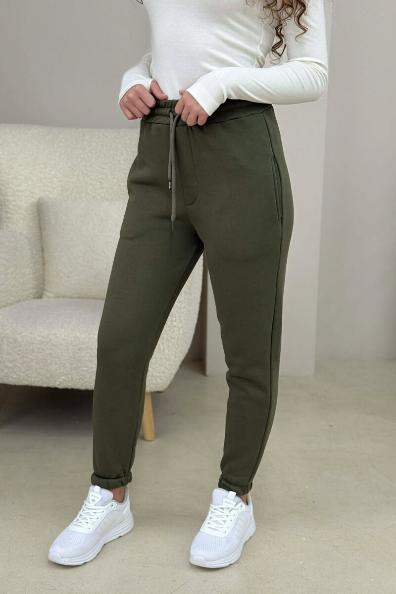 ONE COLOR FLUFFY SIMPLE WOMEN SWEATPANTS DARK GREEN/JEE - 3