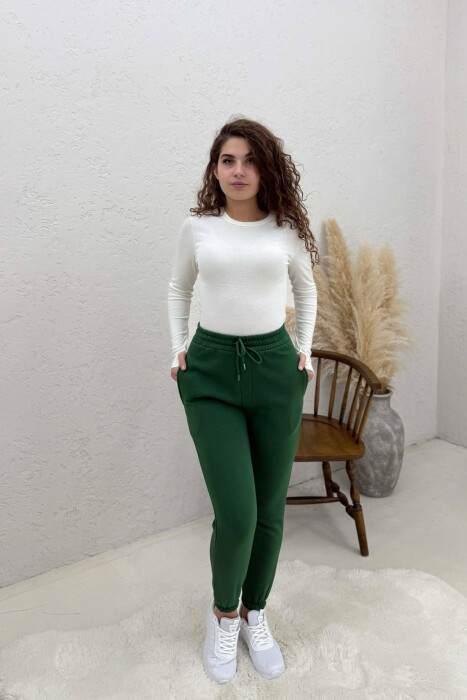 ONE COLOR FLUFFY SIMPLE WOMEN SWEATPANTS GREEN/JESHILE 