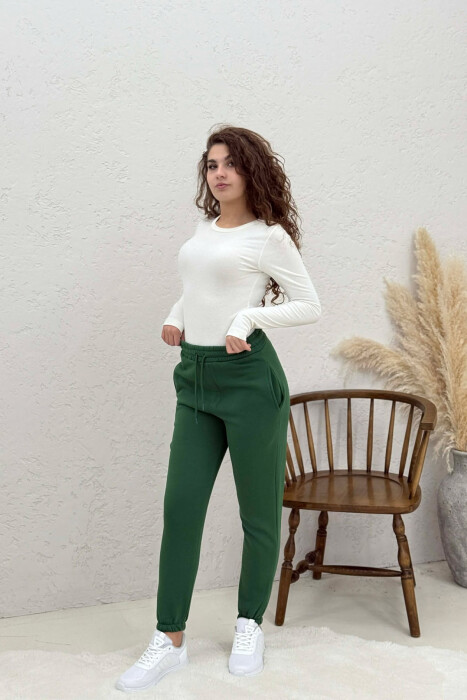 ONE COLOR FLUFFY SIMPLE WOMEN SWEATPANTS GREEN/JESHILE - 2