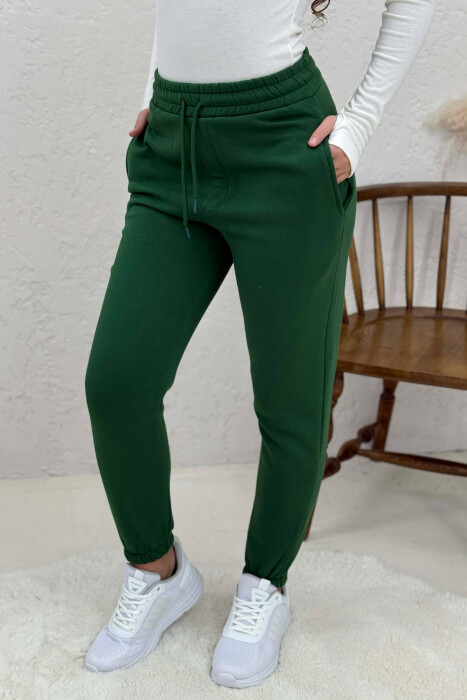 ONE COLOR FLUFFY SIMPLE WOMEN SWEATPANTS GREEN/JESHILE - 3