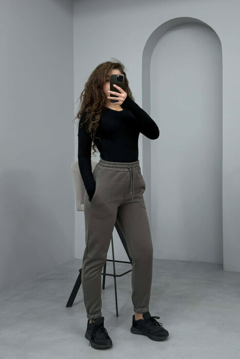 ONE COLOR FLUFFY SIMPLE WOMEN SWEATPANTS GREY ASH/GRI HIRI 