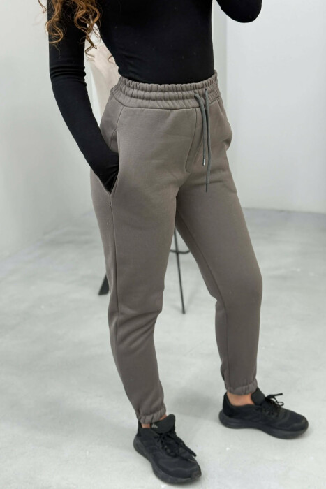ONE COLOR FLUFFY SIMPLE WOMEN SWEATPANTS GREY ASH/GRI HIRI - 5