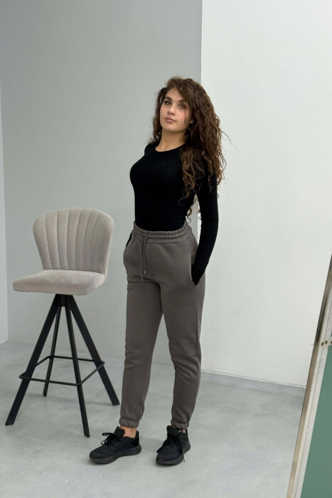 ONE COLOR FLUFFY SIMPLE WOMEN SWEATPANTS GREY ASH/GRI HIRI - 2