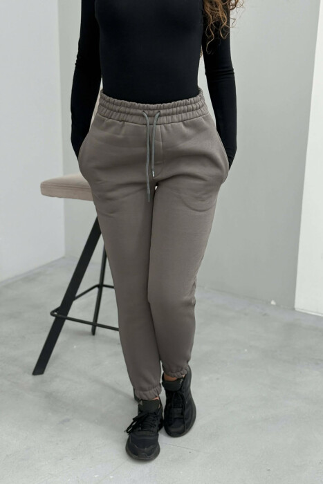 ONE COLOR FLUFFY SIMPLE WOMEN SWEATPANTS GREY ASH/GRI HIRI - 4