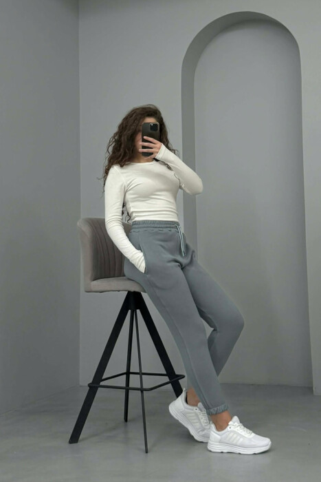 ONE COLOR FLUFFY SIMPLE WOMEN SWEATPANTS IRON GREY/GRI HEKURI - 2