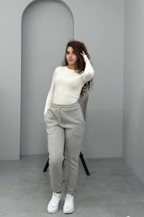 ONE COLOR FLUFFY SIMPLE WOMEN SWEATPANTS LIGHT GREY/GZ - 1