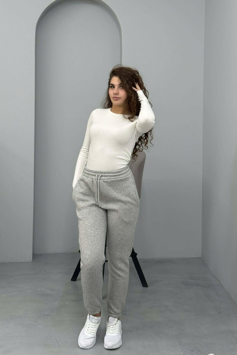 ONE COLOR FLUFFY SIMPLE WOMEN SWEATPANTS LIGHT GREY/GZ - 1