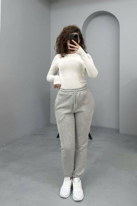 ONE COLOR FLUFFY SIMPLE WOMEN SWEATPANTS LIGHT GREY/GZ - 3