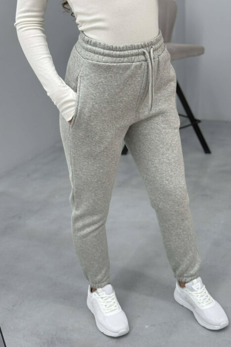 ONE COLOR FLUFFY SIMPLE WOMEN SWEATPANTS LIGHT GREY/GZ - 4