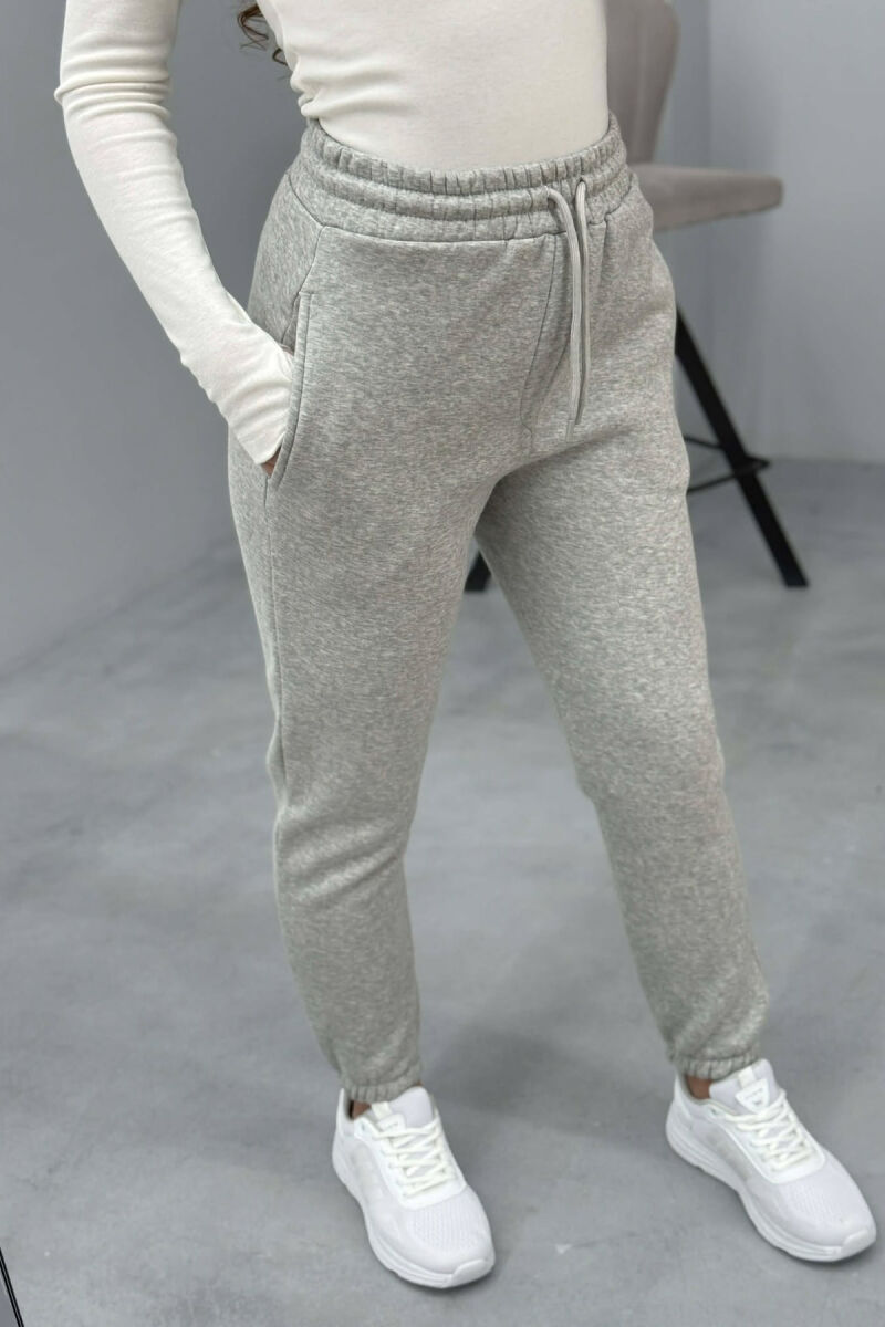 ONE COLOR FLUFFY SIMPLE WOMEN SWEATPANTS LIGHT GREY/GZ - 4