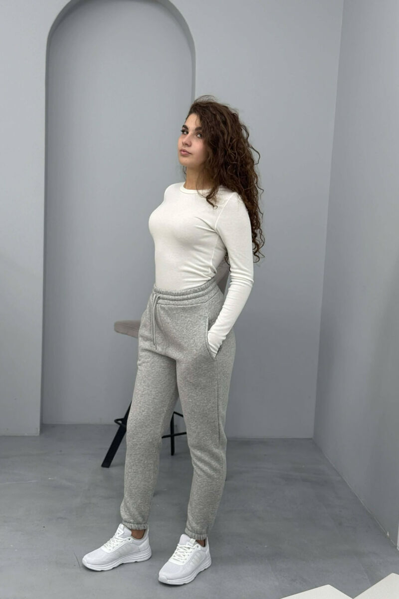 ONE COLOR FLUFFY SIMPLE WOMEN SWEATPANTS LIGHT GREY/GZ - 2