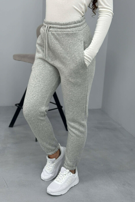 ONE COLOR FLUFFY SIMPLE WOMEN SWEATPANTS LIGHT GREY/GZ - 5