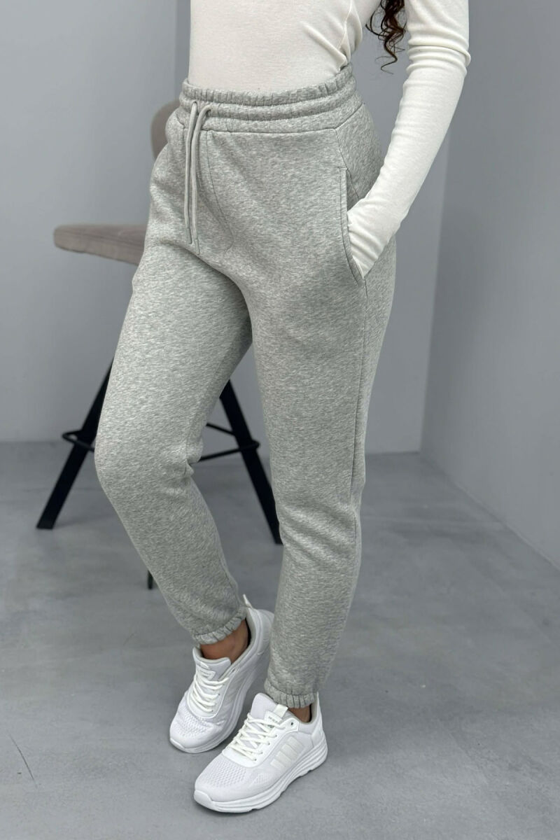 ONE COLOR FLUFFY SIMPLE WOMEN SWEATPANTS LIGHT GREY/GZ - 5