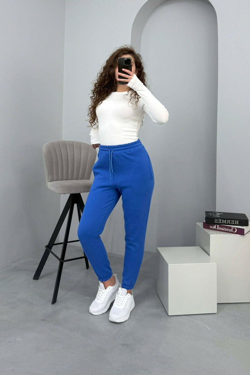 ONE COLOR FLUFFY SIMPLE WOMEN SWEATPANTS LIGHTBLUE/BZ - 1